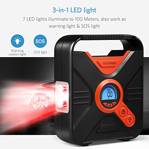 Alloyseed Portable Tire Inflator, Digital Air Compressor Pump Auto to Gauge and Shut Off, 12V DC 150 PSI Tire Pump with Emergency LED Lights for Car, Truck, Vehicle, Bicycle RV and Inflatables