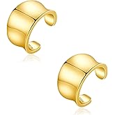CHIC & ARTSY Sterling Silver Ear Cuff Earrings - Hypoallergenic, Simple Line, Adjustable No Piercing Clip Ons for Women Gold Plated