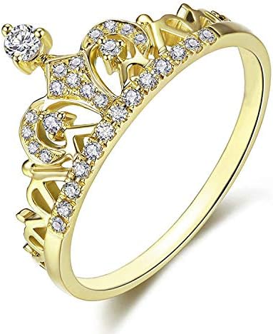 Presentski Women Crown Rings Princess Queen 18K Gold Plated Tiara Ring Tiny CZ Gift Girl Promise Ring