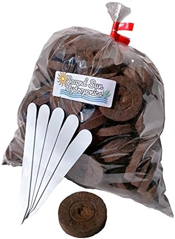 100 Count Genuine 42mm Jiffy 7 Pellets + 5 Plant Labels: Seed Starting Plugs for Indoors or Greenhouse Transplant Right to Garden