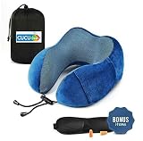 Airplane Pillow, Neck Pillow - Memory Foam Travel Neck Rest Airplane Pillow - Premium Plane Travel Comfort Kit with Velvet Neck Pillow, Eye Mask & Ear Plugs - Napping Airplane Set - Great Gift Idea