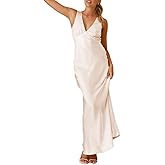 Gmeitoey Satin V Neck Maxi Dress