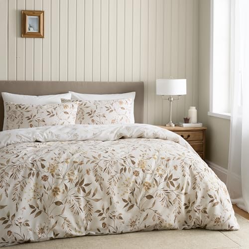 Catherine Lansfield Isadora Floral Reversible King Duvet Cover Set with Pillowcases Natural
