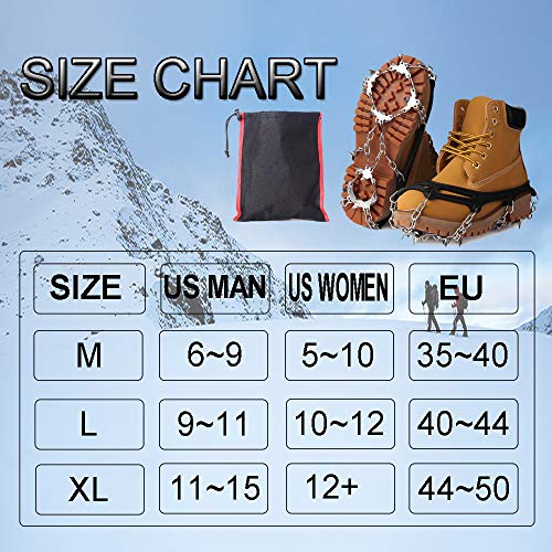 Vdealen Crampons for Hiking Boots, 19 Teeth Stainless Steel Anti-Slip Traction Ice Cleats, Slip-Resistant Snow Ice Spikes,Crampons,Ice Snow Grips for Walking on Ice Snow (Dark Black, L(41-44))