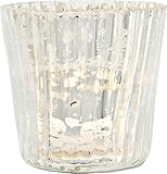 Luna Bazaar Vintage Mercury Glass Candle Holder (3-Inch, Vertical Motif, Silver) - For Use with Tea Lights - For Home Decor, Parties, and Wedding Decorations
