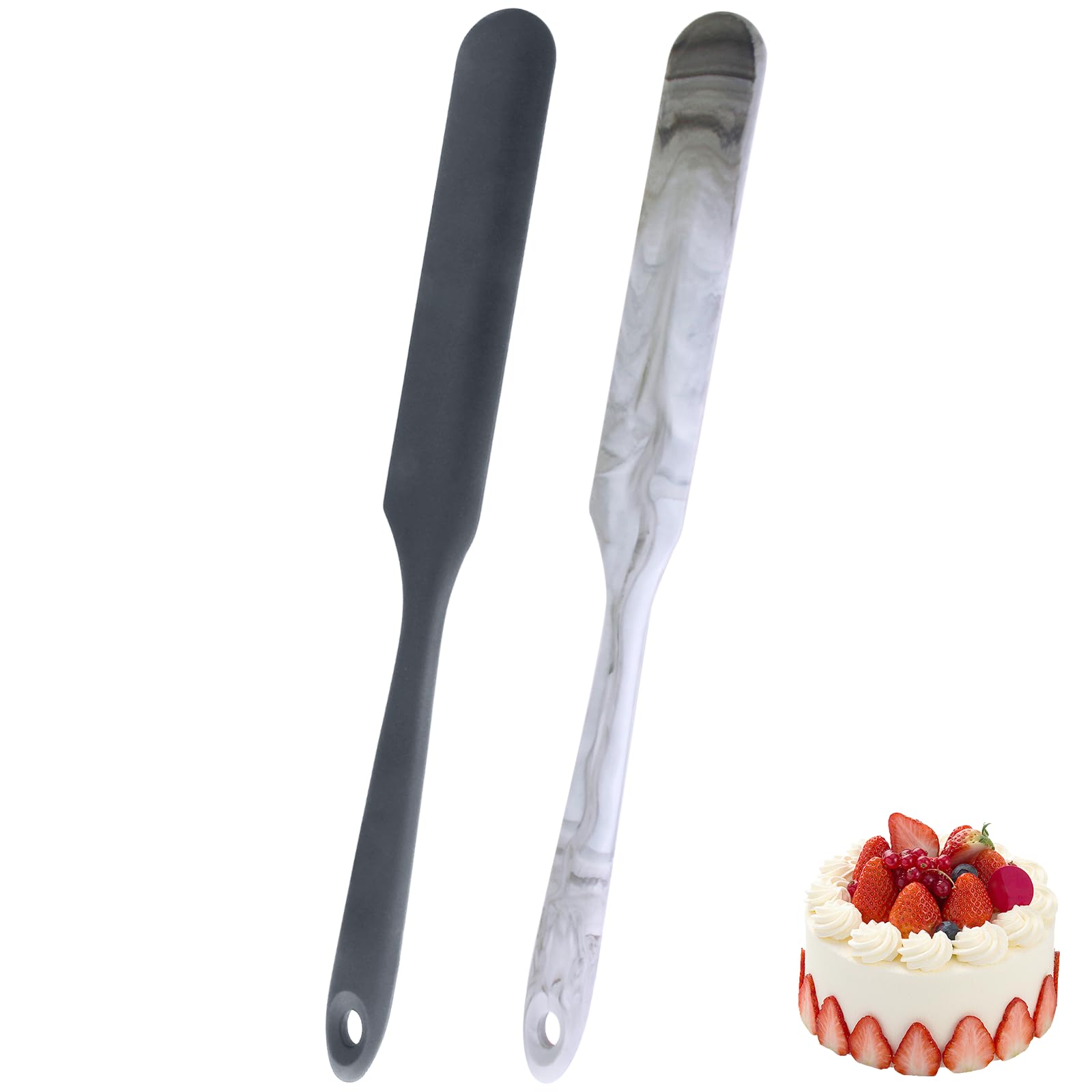 Photo 1 of 2 Pcs 13 Inch Silicone Jar Spatulas, Non-Stick Heat Resistant Cake Cream Spatulas Set, Large Cake Cream Butter Spatulas for Jars, Blender, Cooking Baking (Dark grey and Marble)
