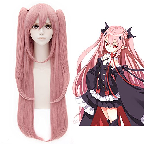 Seraph of the end Krul Tepes Long Dark Pink Clip Ponytail Cosplay Wig