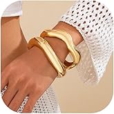 Salircon Gold Bangle Bracelets for Women Gold Wide Chunky Bracelets Trendy Hinged Cuff Open Chunky Bracelet Irregular Jewelry
