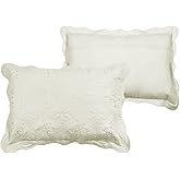 vctops 2-Piece Embroidered Cotton Quilted Bed Pillow Shams Rustic Solid Color Soft Decorative Pillow Cases Set (Cream,16"x24")