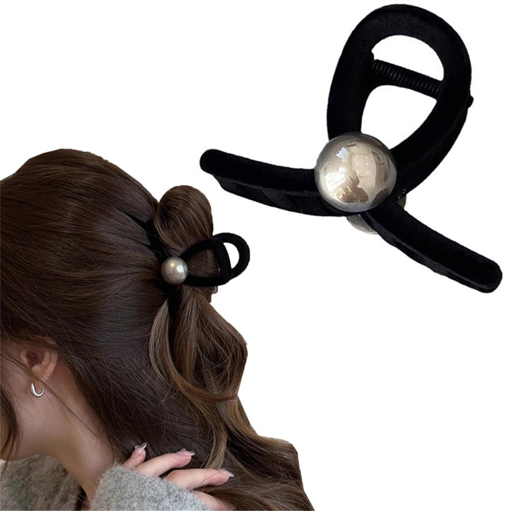 Black Velvet Hair Claw Clip for Women & Girls - Nonslip Jaw Clips Barrettes for Thick & Thin Hair