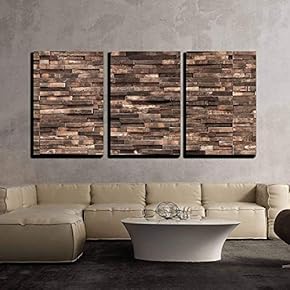 3 Piece Canvas Wall Art - Decorative Wooden Wall Background Texture, Natural Wallpaper Pattern - Modern Home Art Stretched and Framed Ready to Hang - 16"x24"x3 Panels