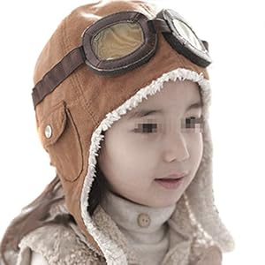 Ewandastore Unisex Baby Kids' Pilot Aviator Fleece Warm Hat Cap with Earmuffs(Brown)