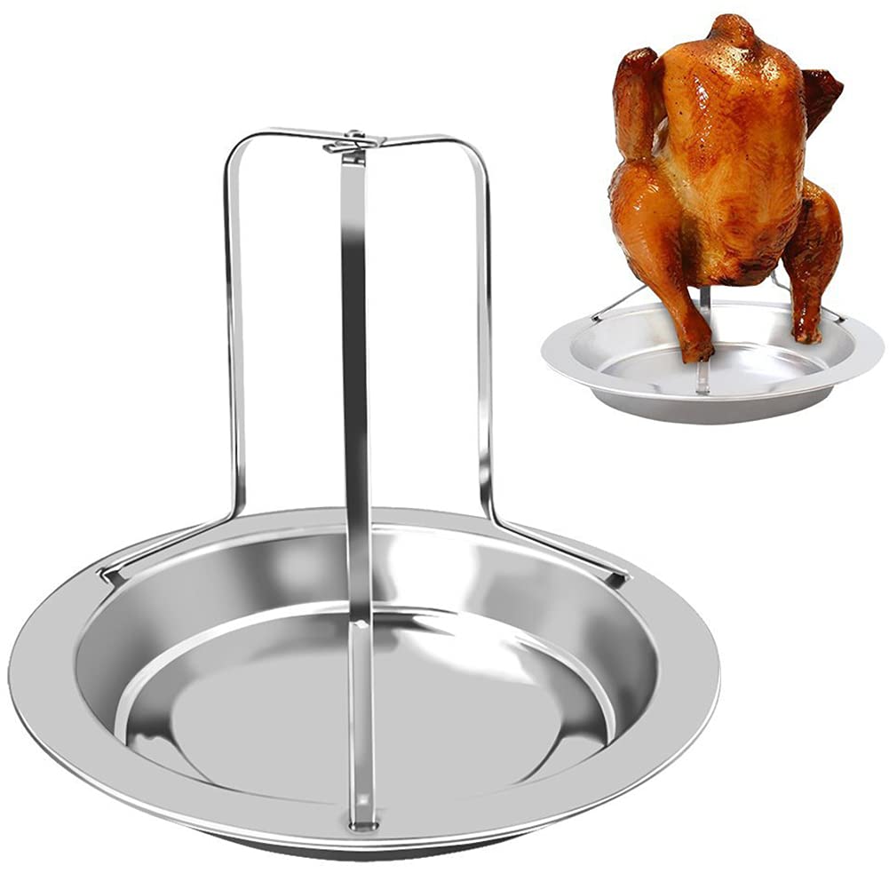 XINYIND 2PCS Chicken Holder Upright Chicken Roaster BBQ Folding Rack Beer Can with Drip Pan for Oven Barbecue Grill Accessories Plate Kitchen Craft Non-Stick BBQ Accessories Cooking Tool - Silver