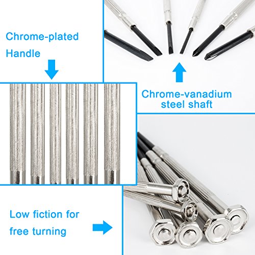 6Pcs Mini Screwdriver Set, Precision Repair Tool Kit with 6 Different Size Flathead and Philips Screwdrivers, Ideal for Eyeglass, Watch, Jewelers, Electronic Devices, Game Controllers, DIY Projects