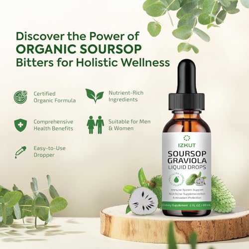 SOURSOP BITTERS LIQUID ORGANIC: SOURSOP LEAF & FRUIT BOTANICAL EXTRACT – SOURSOP LIQUID DROPS FOR CELL SUPPORT & REGENERATION – IMMUNE SUPPORT, RELAXATION, LIVER HEALTH, AND SLEEP AID FOR MEN & WOMEN