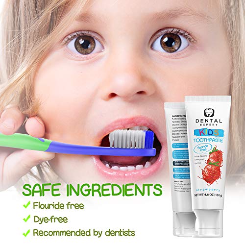 Dental Expert 4 Pack Kids Toothpaste 4.6oz [FluorideFree] Strawberry