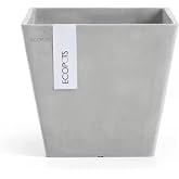 Ecopots Rotterdam Square Flower Planter, White Grey, 8" | Modern Style, Durable Recycled-Based Composite Construction, Weather and UV-Resistant, for Indoor/Outdoor Use