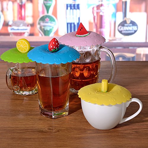Tea Cup Cover Silicone,Plastic water Paper Cup Cover for Tea Cup ,Silicone Drink Cup Lids ,Hot Cup Lids(Set of 4)