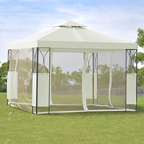 2-Tier 10'x10' Gazebo Canopy Tent Shelter Awning Steel Patio Garden Beige Cover