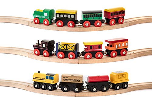 Kids Destiny 12 Pcs Wooden Engines & Train Cars Collection Compatible with Thomas Wooden Railway, Brio, Chuggington