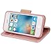 Arae Case for iPhone 5 / iPhone 5s, Premium PU Leather Wallet case [Wrist Strap] Flip Folio [Kickstand Feature] with ID&Credit Card Pockets - Rosegold