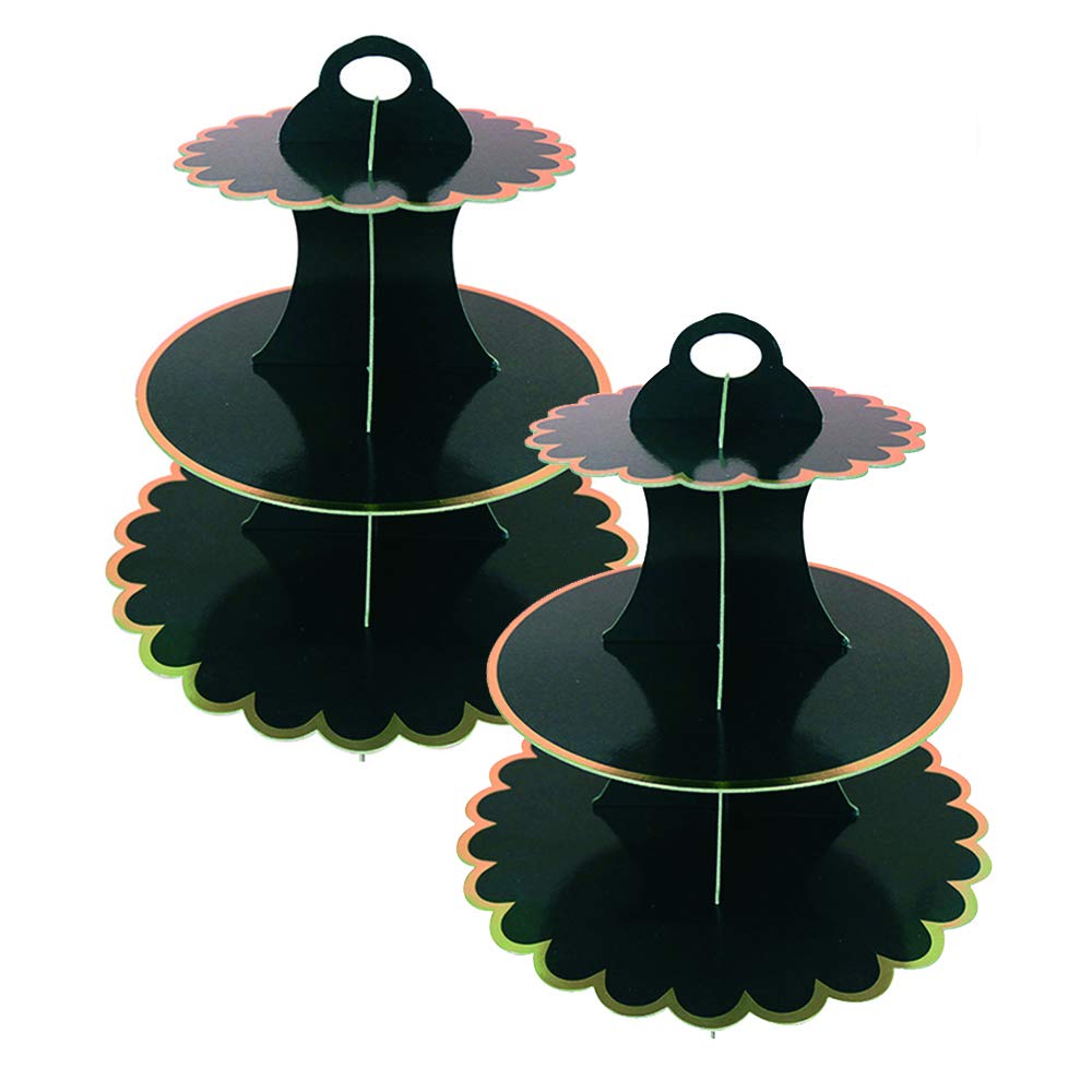 3-Tier Cupcake Stand, Cardboard Cupcake Tower, Round Dessert Cupcake Holder, Disposable Pastry Stand, Paper Dessert Stand for Birthday Wedding Party Serving Platter (Black 2PCS)