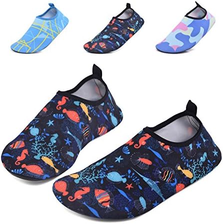 SONLLEIVOO Water Resistant Shoes Kids Girls and Boys Aqua Socks for Beach Barefoot Surf Yoga Toddler（Fish,34）