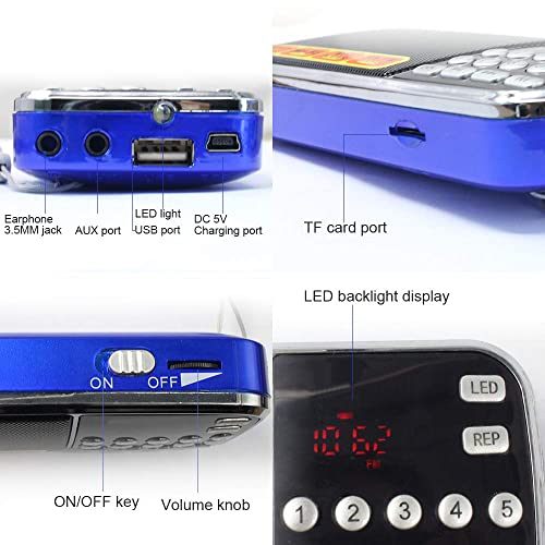 AM FM Portable Pocket Radio Battery Operated - with Best Reception Blue AM FM Compact USB Rechargeable Radios Music Player Support Micro SD/TF Card Slot