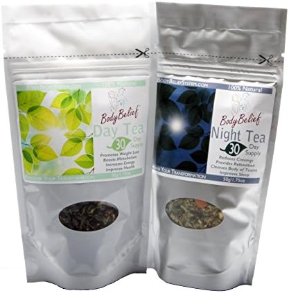 BodyBelief Weight Loss Tea - 30 Day Supply Loose Leaf Herbal Slimming Day Tea &amp; Craving Control Night Tea