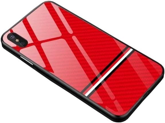 iPhone 7/8 / X/XR/XS/XS Max / 11/11 PRO / 11 PRO Max Carbon Fiber Shockproof Stylish Luxury Designer Fashion Case Cover with Tempered Glass Back (Red, XS Max)