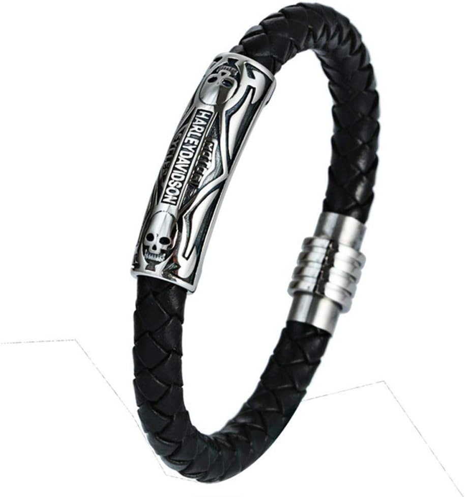 XXDGL-Titanium Steel Magnetic Buckle Leather Bracelet,Braided Leather Rope,Stainless Steel Cast Leather Polished Bracelet