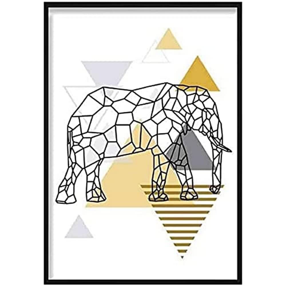 Artze Wall Art Elephant Abstract Geometric Scandinavian Poster, 50 cm Width x 70 cm Height, Yellow/Grey