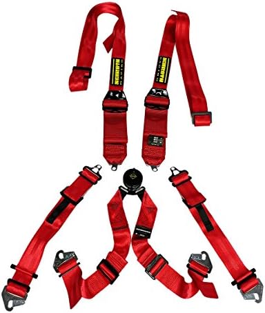 Schroth Racing 6 Point Camlock Racing Harness - Profi 2 for HANS Devices - Snap-In Flexi Lap Harness - Red