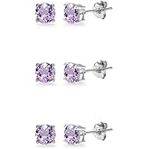 3-Pair Set Sterling Silver Gemstone 4mm Round Stud Earrings
