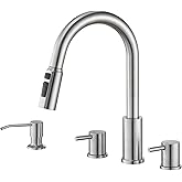 Tohlar Kitchen Faucets, Brushed Nickel Kitchen Faucet Pull Down Sprayer Stainless Steel Sink Faucets with Soap Dispenser Commercial Modern Rv Faucets, Llaves para fregaderos de cocina