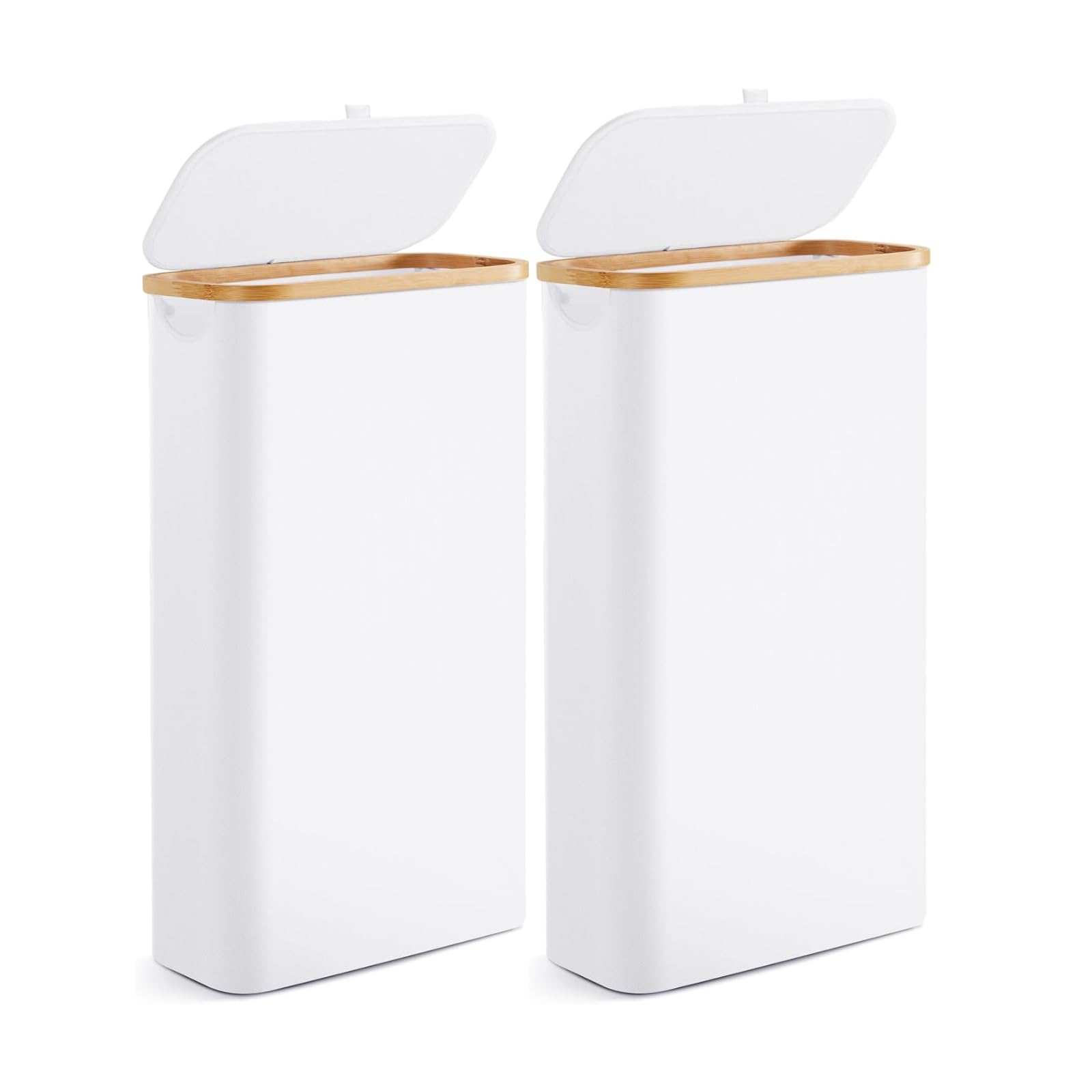 Photo 1 of Slim Laundry Hamper with Lid by Fiona's magic, 63L Narrow Laundry Basket with Removable Bag, White Collapsible Dirty Clothes Basket, Thin Tall Storage Basket for Bathroom, Bedroom (White, 2Pack)
