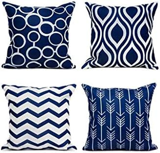 Onegirl Euro Geometric Decorative Throw Pillow Covers 4 Piece 18"x18"Linen Couch Pillow Cases Square Pillowcase Waist Cushion Cover for Sofa, Couch, Bed and Car