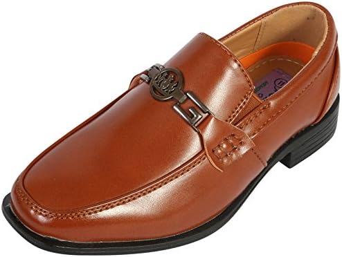 Jodano Collection Boys Comfort Slip On Loafers, Cognac Medallion, 11 M US Little Kid'