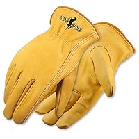 Galeton 25001PR-L 25001PR Rough Rider Premium Leather Driver Gloves, Elastic Back, Large, Gold