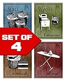 Wallables Laundry Room Wall Art! Set of Four 8 x 10 Decor Prints Great for Laundry Room, Laundromat, Wash Room. Sort, Wash, Fold & Iron. Designed Exclusively
