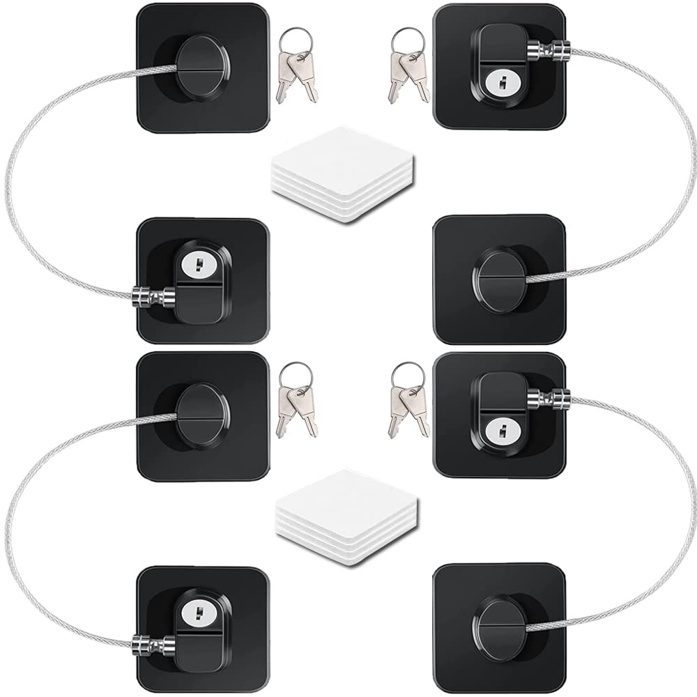 Pack of 4 Fridge Lock, Child Lock, Fridge Lock, Fridge Lock, No Drilling, Child Lock with Key, Child Safety Cabinet Lock (Black)