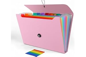 WEOVEPAW Accordion File Organizer, Accordion Folder for Sorting Documents and Papers, 13 Pockets Expanding File Storage Organizer for Home, Travel and Office Use (Pink)