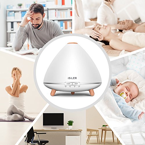 500ml Aromatherapy Essential Oil Diffuser, iSiLER 17oz Ultrasonic Cool Mist Humidifier whith Waterless Auto Shut-Off 4 Timer Settings for Bedroom Office Home Bedroom Yoga Spa, 18 hours Runtime