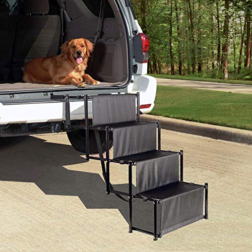 H&ZT Dog Car Step Stairs, Accordion Metal Frame Folding Pet Ramp for Indoor Outdoor Use, Lightweight Portable Auto Large Dog and Cat Ladder, Great for Cars, Trucks and SUVs Cargo (4-Steps)