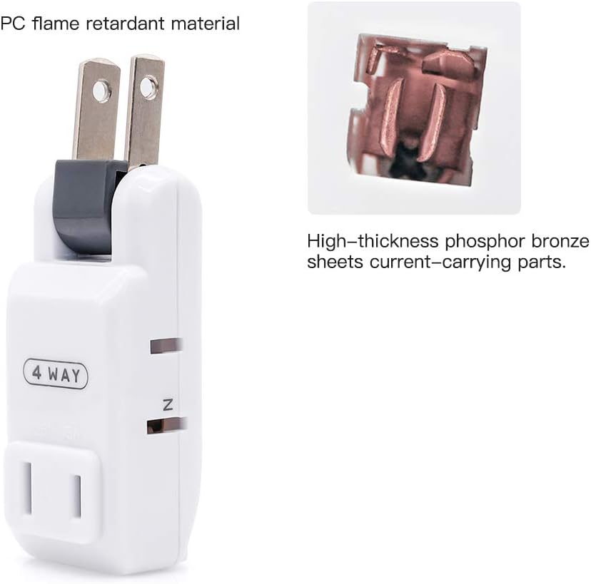 4 Outlet Wall Adapter, Sycon 2-Prong Swivel Ungrounded Indoor AC Mini Plug Wall Tap - White - - 