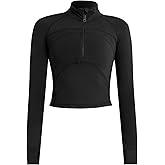 Women's Cropped Workout Jacket 1/2 Zip Pullover Running Athletic Outwear Slim Fit Long Sleeve Yoga Top