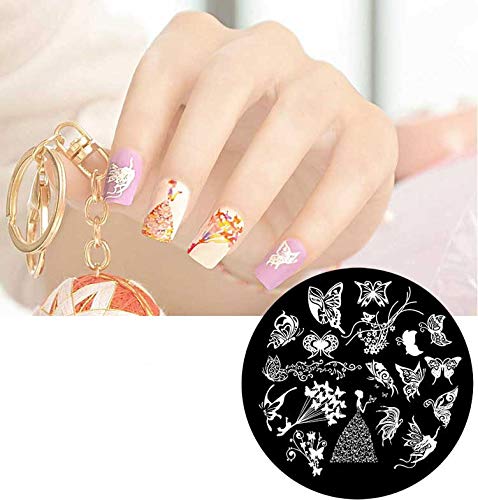 4Pcs Nail Art Stamping Plate Romantic Style Round Steel Plates Nail Design Kit Blue Film Stainless Steel Nail Stamp(Style2)