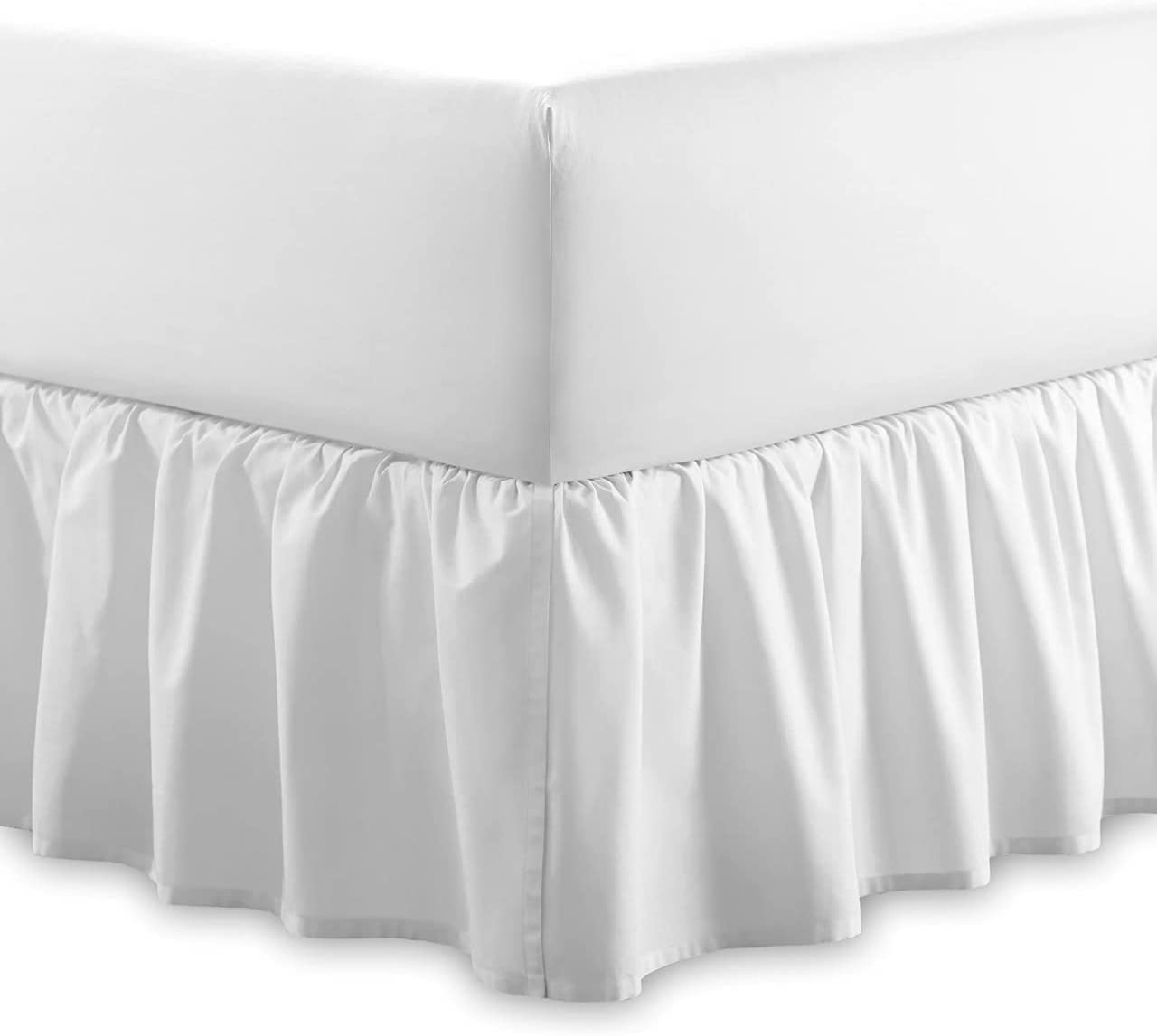 Plain 100% Egyptian Cotton Fitted Valance Sheet | Easy Care 16" / 40cm Extra Deep Frilled Valance Fitted Bed Sheet - Machine Washable - Single Double King Size (White, Single)