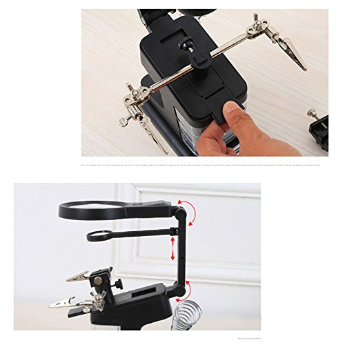 Gocheer Helping hand magnifier soldering station, Multifunctional Welding,Soldering aid table magnifier with 3 x / 4.5 x / 25 x loupe, 10 LED, Multifunctional repair tool with soldering iron holder and crocodile clips, for soldering, repair