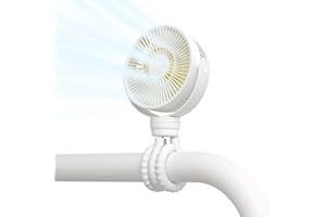 JISULIFE Battery Operated Portable Stroller Fan,4 Wind Speeds and 720° Adjustable Angle,USB Rechargeable Handheld Mini Fan,Oc